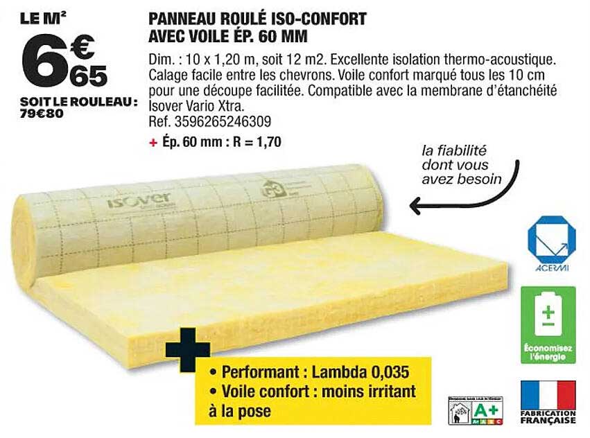 panneau roulé iso-confort avec voile ép. 60 mm