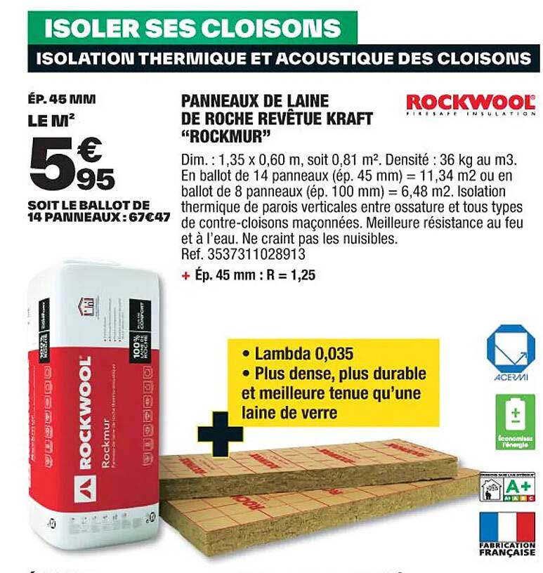 panneaux de laine de roche revêtue kraft "rockmur" rockwool