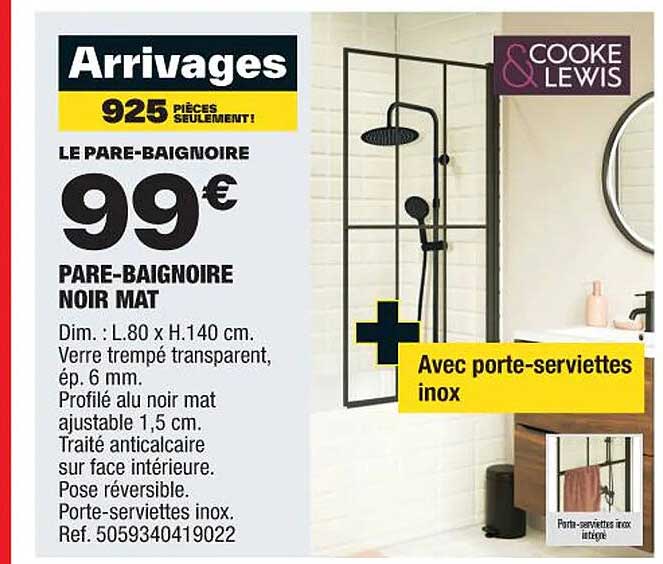 pare-baignoire noir mat cooke & lewis