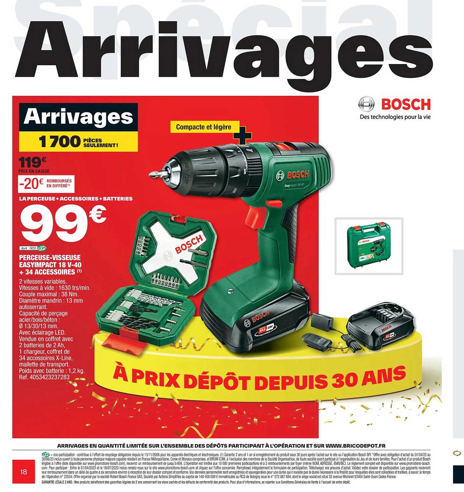 perceuse-visseuse easympact 18v-40 + 34 accessoires bosch