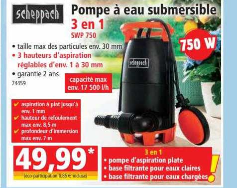 pompe à eau submersible 3 en 1 swp 750 scheppach
