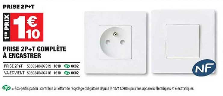 prise 2p+t complète à encastrer