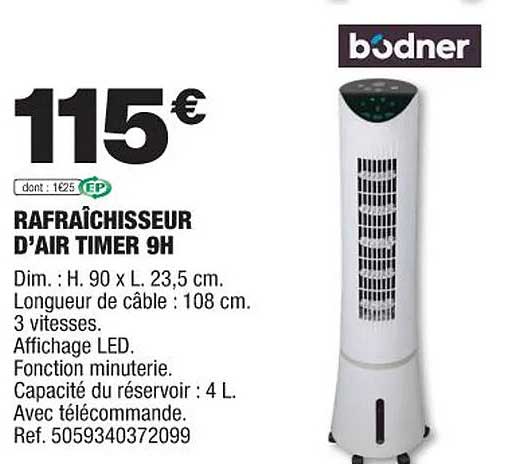 rafraîchisseur d'air timer 9h bodner