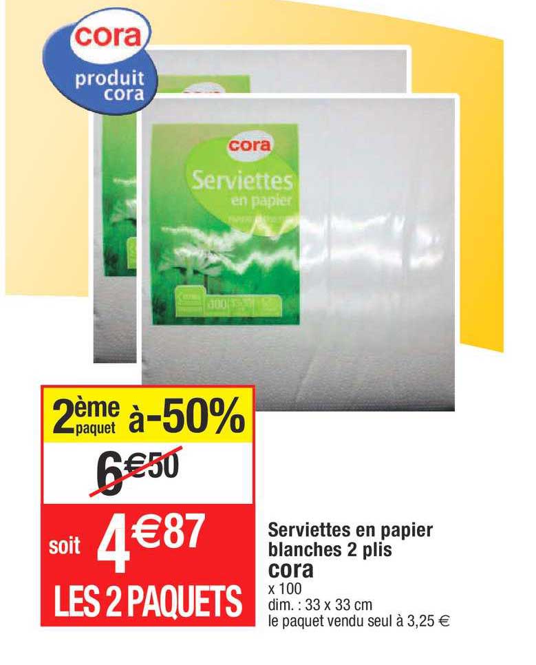 serviettes en papier blanches 2 plis cora