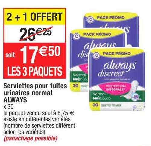 serviettes pour fuites urinaires normal always