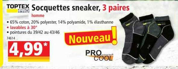 Socquettes Sneaker, 3 Paires Homme Toptex Pro