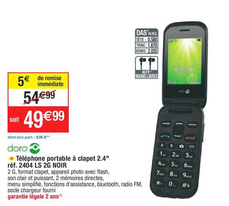 téléphone portable à clapet 2.4" doro