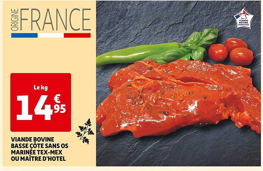 viande bovine basse côte sans os marinée tex-mex ou maître d'hôtel