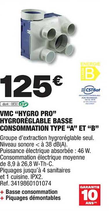 vmc "hygro pro" hygroréglable basse consommation type "a" et "b"