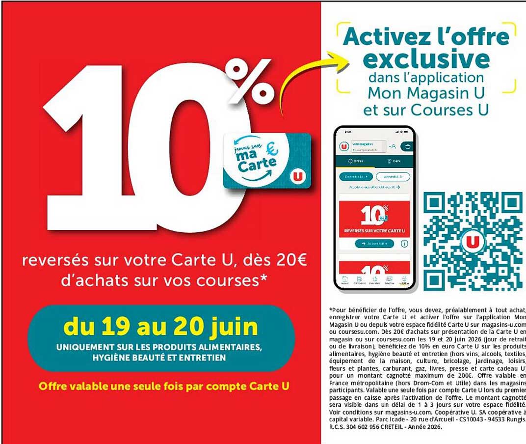 10% reversés sur votre Carte U