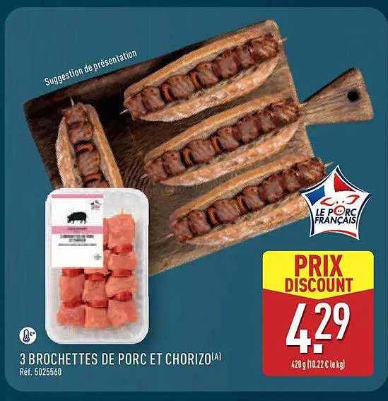 3 BROCHETTES DE PORC ET CHORIZO