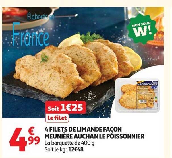 4 FILETS DE LIMANDE FAÇON MEUNIÈRE AUCHAN LE POISSONNIER
