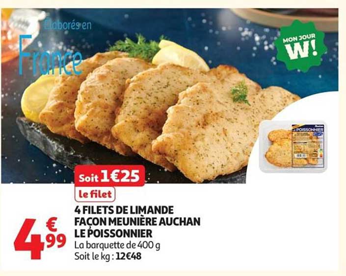 4 FILETS DE LIMANDE FACON MEUNIERE AUCHAN LE POISSONNIER