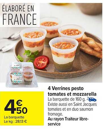 4 Verrines pesto tomates et mozzarella