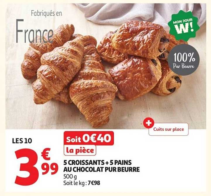 5 CROISSANTS + 5 PAINS AU CHOCOLAT PUR BEURRE