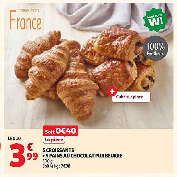 5 CROISSANTS + 5 PAINS AU CHOCOLAT PUR BEURRE