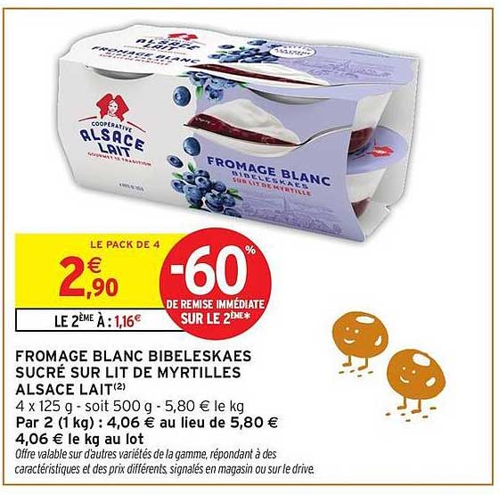 ALSACE LAIT FROMAGE BLANC BIBELESKAES SUCRÉ SUR LIT DE MYRTILLES