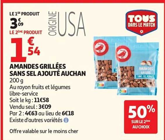 Amandes grillées sans sel ajouté Auchan