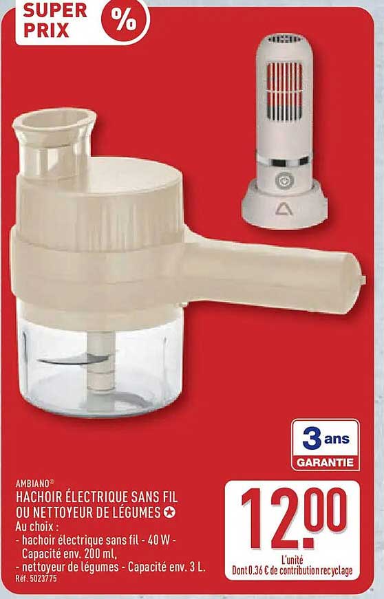 Ambiano Hachoir électrique sans fil