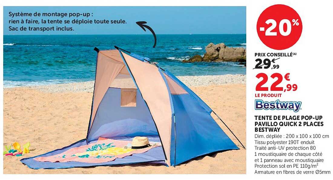 Bestway TENTE DE PLAGE POP-UP PAVILLO QUICK 2 PLACES