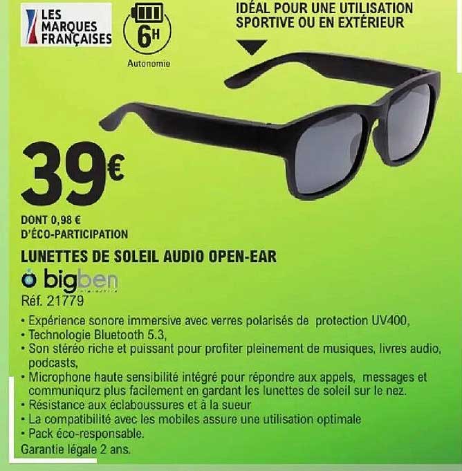 bigben LUNETTES DE SOLEIL AUDIO OPEN-EAR