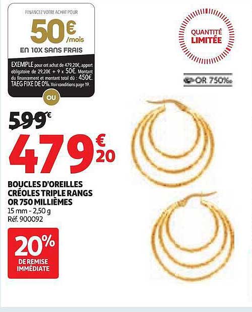 BOUCLES D’OREILLES CRÉOLES TRIPLE RANGS OR 750 MILLIÈMES