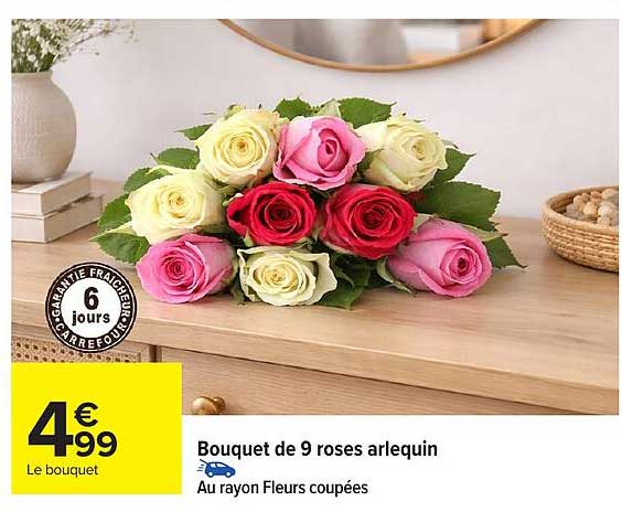 Bouquet de 9 roses arlequin