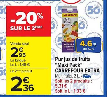 CARREFOUR EXTRA Pur jus de fruits Maxi Pack