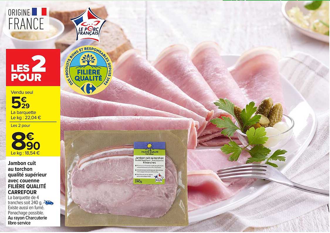 CARREFOUR Jambon cuit au torchon