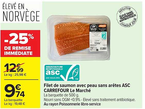 CARREFOUR Le Marché Filet de saumon avec peau sans arêtes ASC