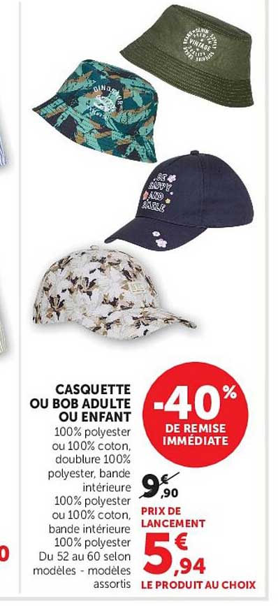 CASQUETTE OU BOB ADULTE OU ENFANT