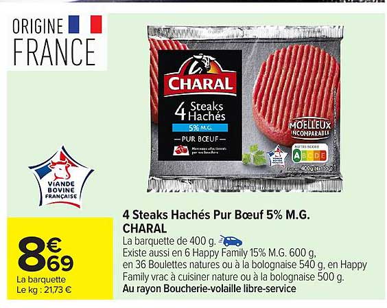 CHARAL 4 Steaks Hachés Pur Bœuf