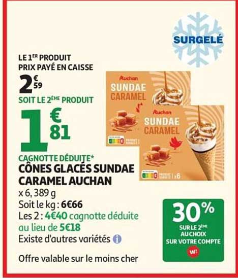 CÔNES GLACÉS SUNDAE CARAMEL AUCHAN