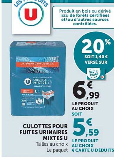 Culottes pour fuites urinaires mixtes U Le paquet