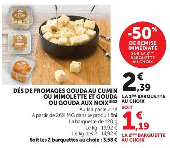 DÉS DE FROMAGES GOUDA AU CUMIN