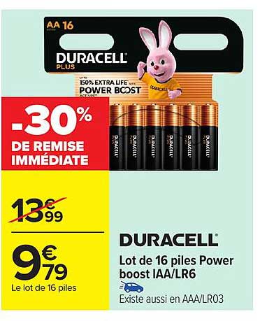 Duracell Lot de 16 piles Power boost IAA/LR6