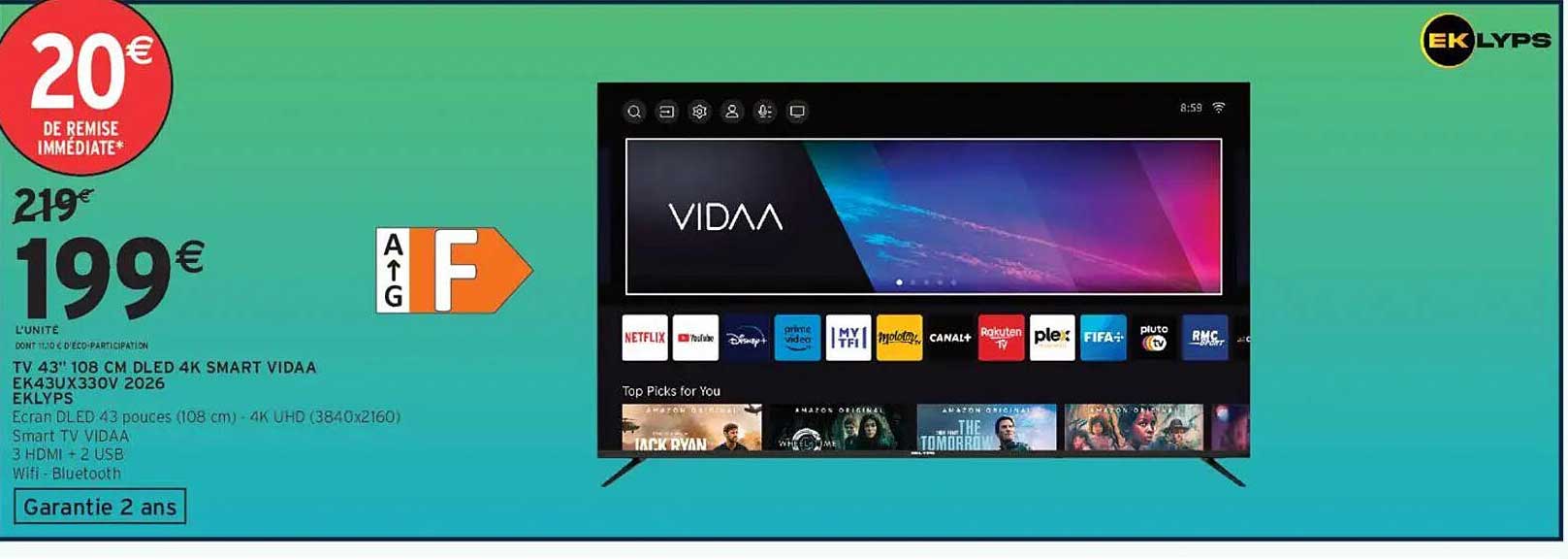 EKLYPS TV 43" 108 cm DLED 4K SMART VIDAA