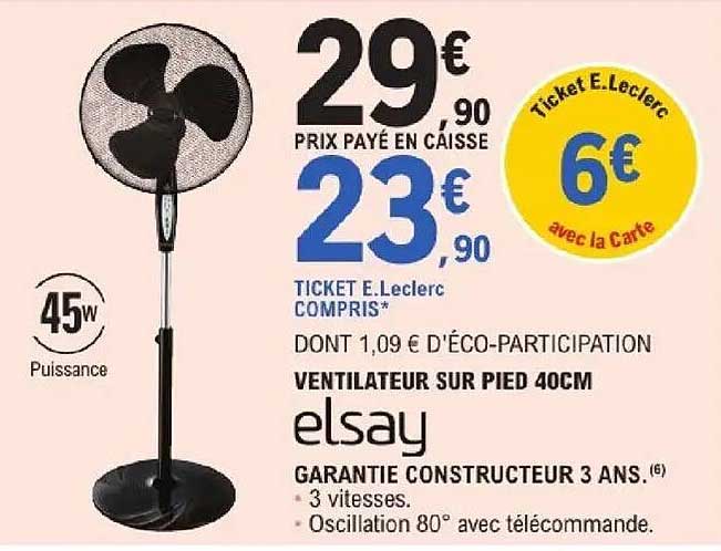 elsay VENTILATEUR SUR PIED 40CM