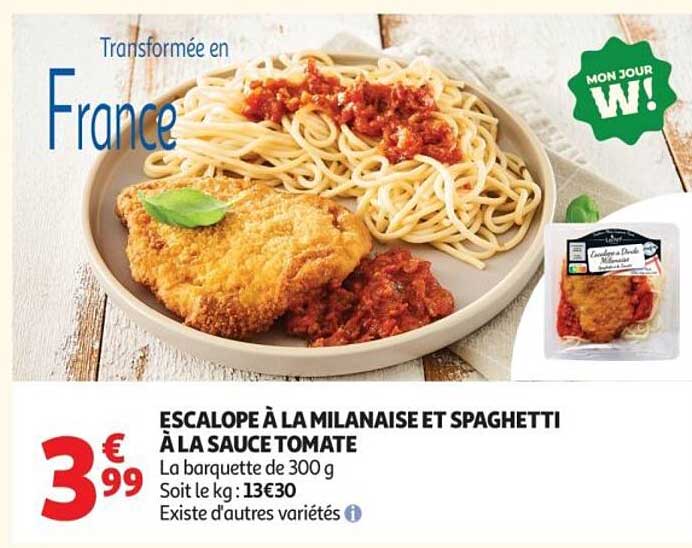 ESCALOPE À LA MILANAISE ET SPAGHETTI À LA SAUCE TOMATE