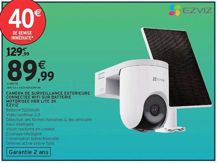 EZVIZ Camera de surveillance extérieure connectée Wifi sur batterie motorisée HB8 Lite 2K