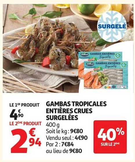 GAMBAS TROPICALES ENTIÈRES CRUES SURGELÉES
