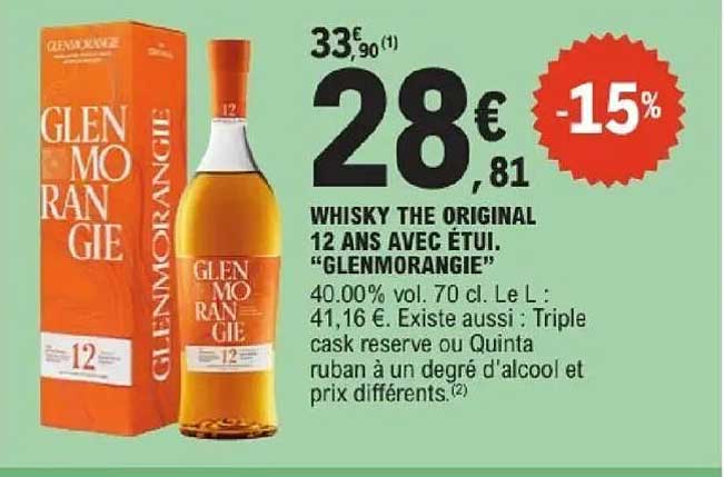 GLENMORANGIE WHISKY THE ORIGINAL 12 ANS AVEC ÉTUI