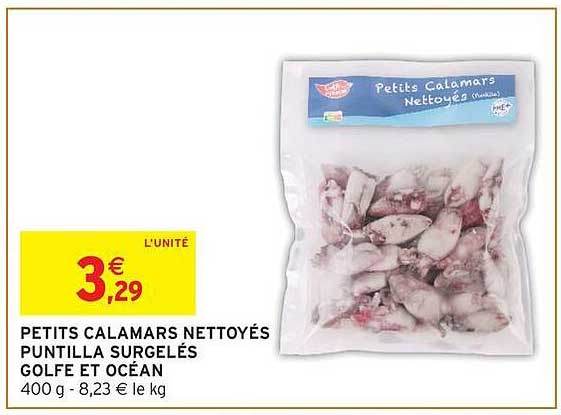 Golfe et Océan Petits Calamars Nettoyés Puntilla Surgelés