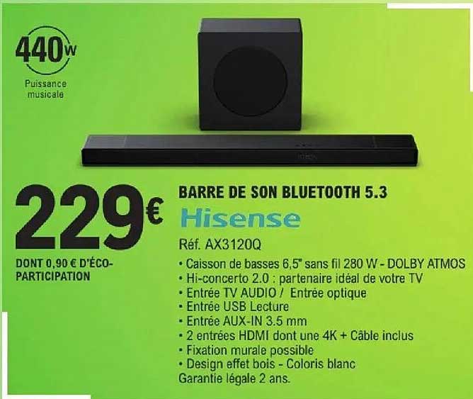 Hisense Barre de son Bluetooth 5.3