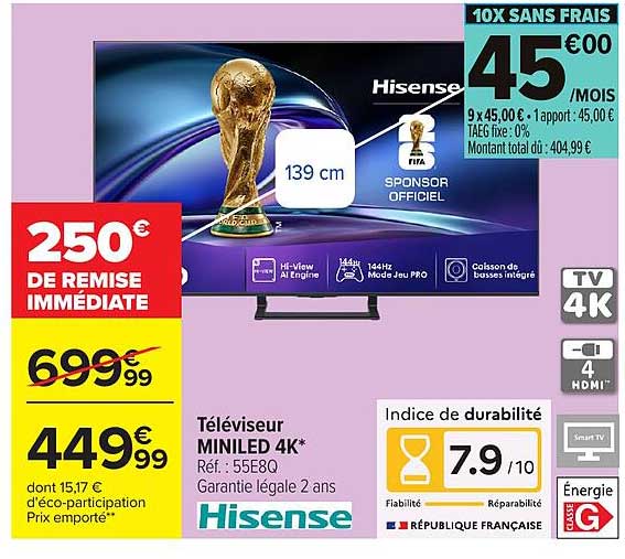 Hisense Téléviseur MINILED 4K*