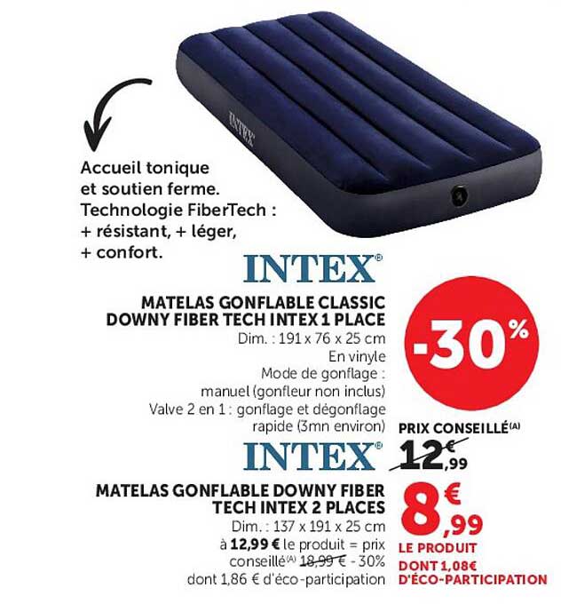 INTEX MATELAS GONFLABLE CLASSIC DOWNY FIBER TECH INTEX 1 PLACE