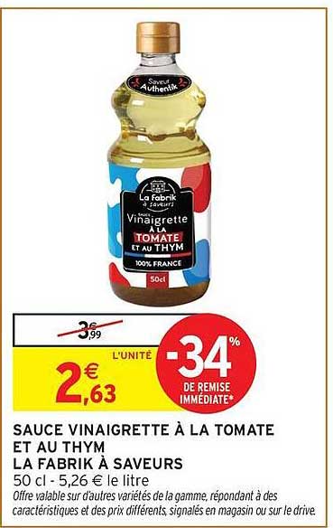La Fabrik à Saveurs Vinaigrette à la tomate et au thym