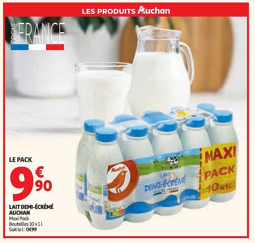 Lait demi-écrémé Auchan