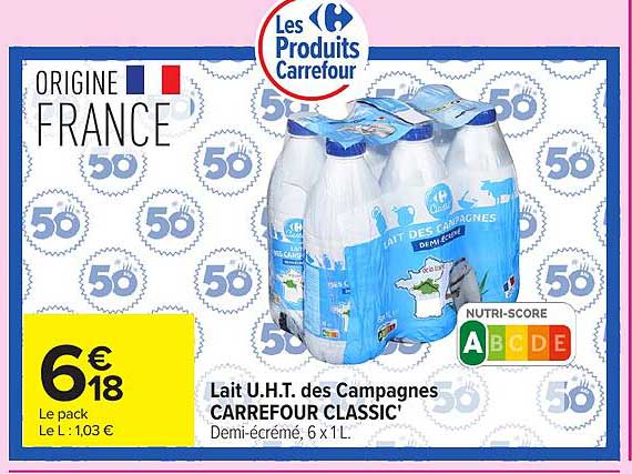 Lait U.H.T. des Campagnes CARREFOUR CLASSIC