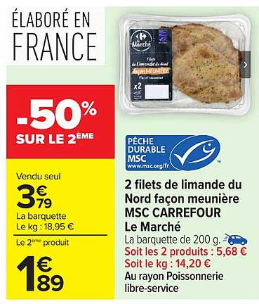 Le Marché 2 filets de limande du Nord façon meunière